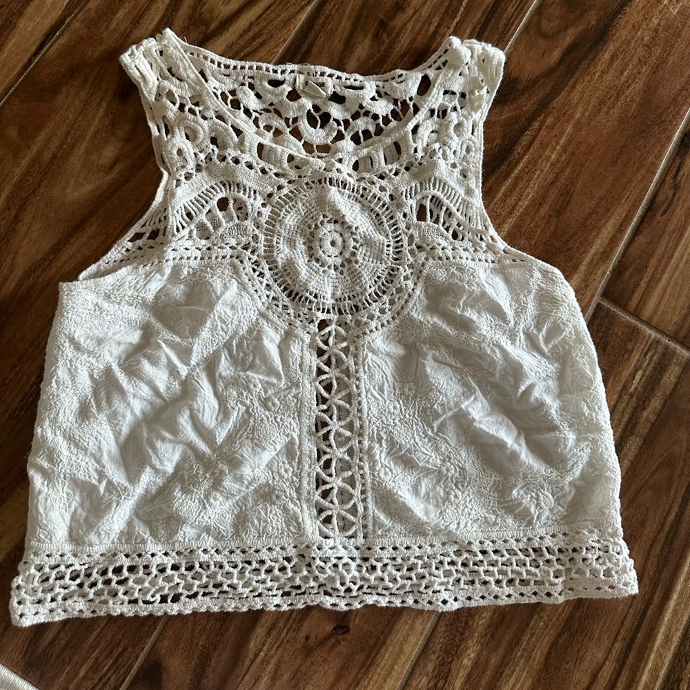 Garage White Cropped Embellished Tank Top